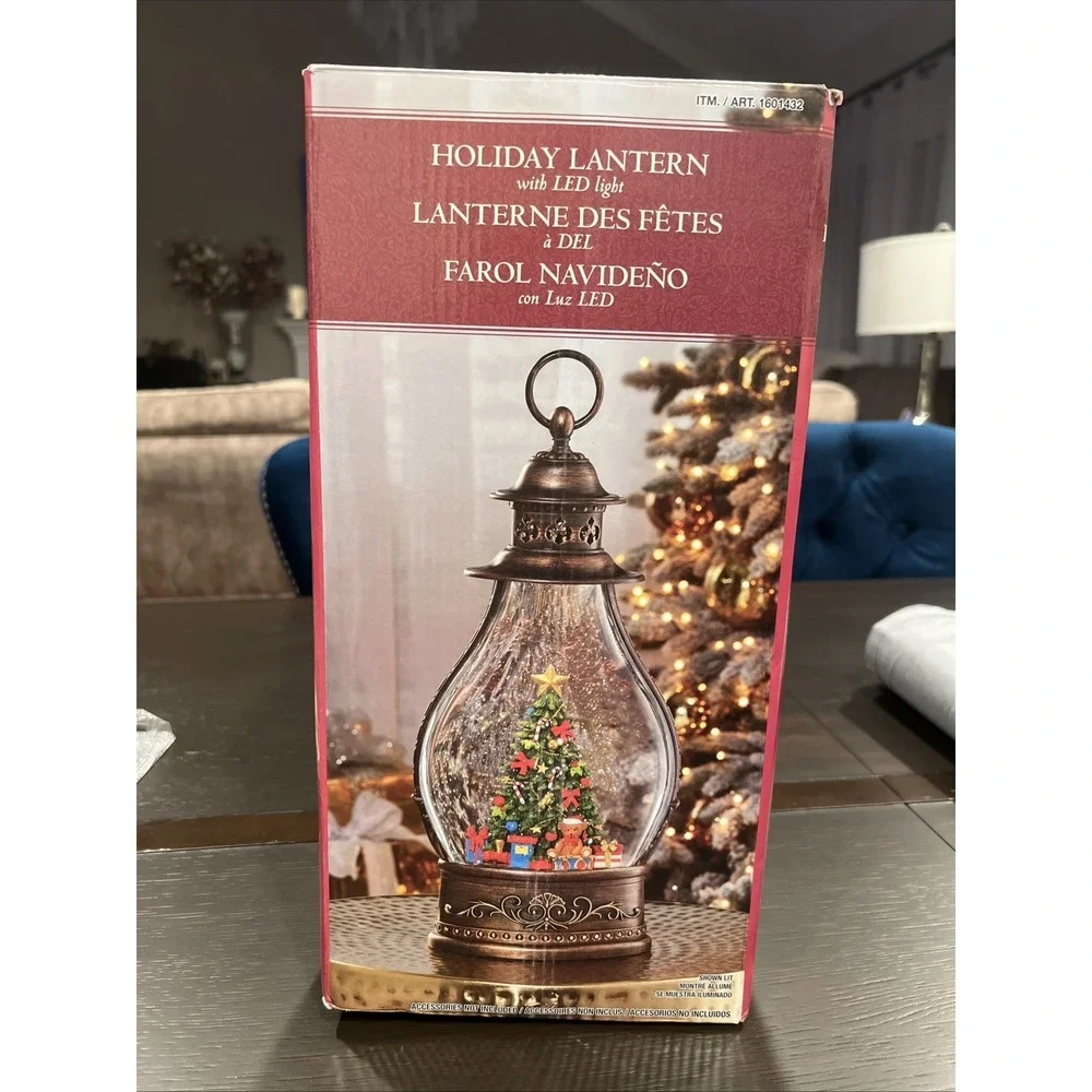 HOLIDAY CHRISTMAS Glitter‎ LANTERN WITH LED LIGHT Christmas Tree Bear New 14